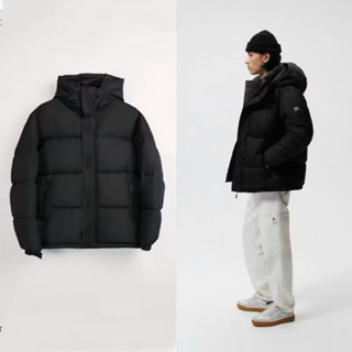 (Có mũ) Áo phao nam dáng rộng 2025 màu đen trần bông siêu nhẹ giữ nhiệt, kháng nước nhẹ, kèm mũ tiện lợi