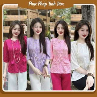 Áo bà ba cách tân cổ ttàu túi tiền,  pháp phục đi chùa  lụa Tô Châu cao cấp - Pháp Phục Tịnh Tâm