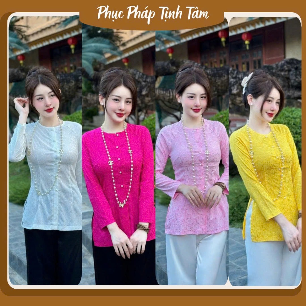 Set bộ nữ đi chùa, pháp phục nữ cao cấp cổ tròn tay dài chất liệu lụa Tô Châu cao cấp - Pháp Phục Tịnh Tâm