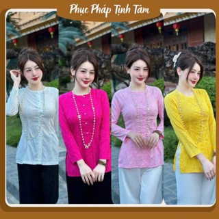 Set bộ nữ đi chùa, pháp phục nữ cao cấp cổ tròn tay dài chất liệu lụa Tô Châu cao cấp - Pháp Phục Tịnh Tâm