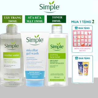 Quà - Combo Simple 3 bước cho da khô Sữa rửa mặt 150ml + Nước tẩy trang 200ml + Toner 200ml