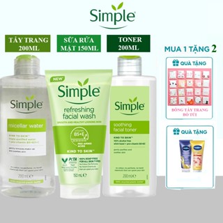 Quà - Combo Simple 3 bước cho da nhạy cảm Sữa rửa mặt 150ml + Nước tẩy trang 200ml + Toner 200ml