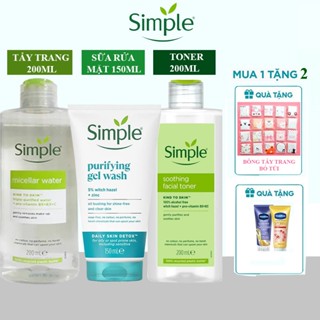 Quà - Combo Simple 3 bước da dầu mụn Sữa rửa mặt 150ml + Nước tẩy trang 200ml + Toner 200ml