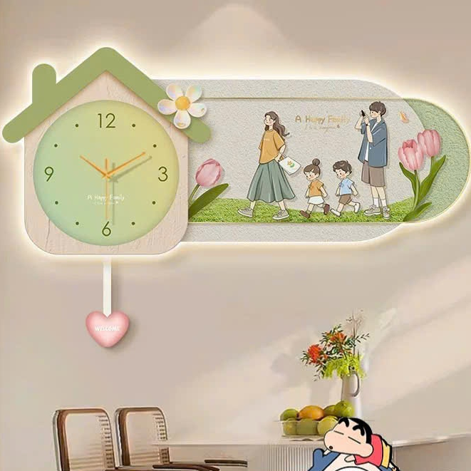 Tranh Đồng Hồ Gia Đình Hạnh Phúc Có Led lắc, Tranh Đồng Hồ Tráng Gương Cao Cấp, Quà Tặng, Decor