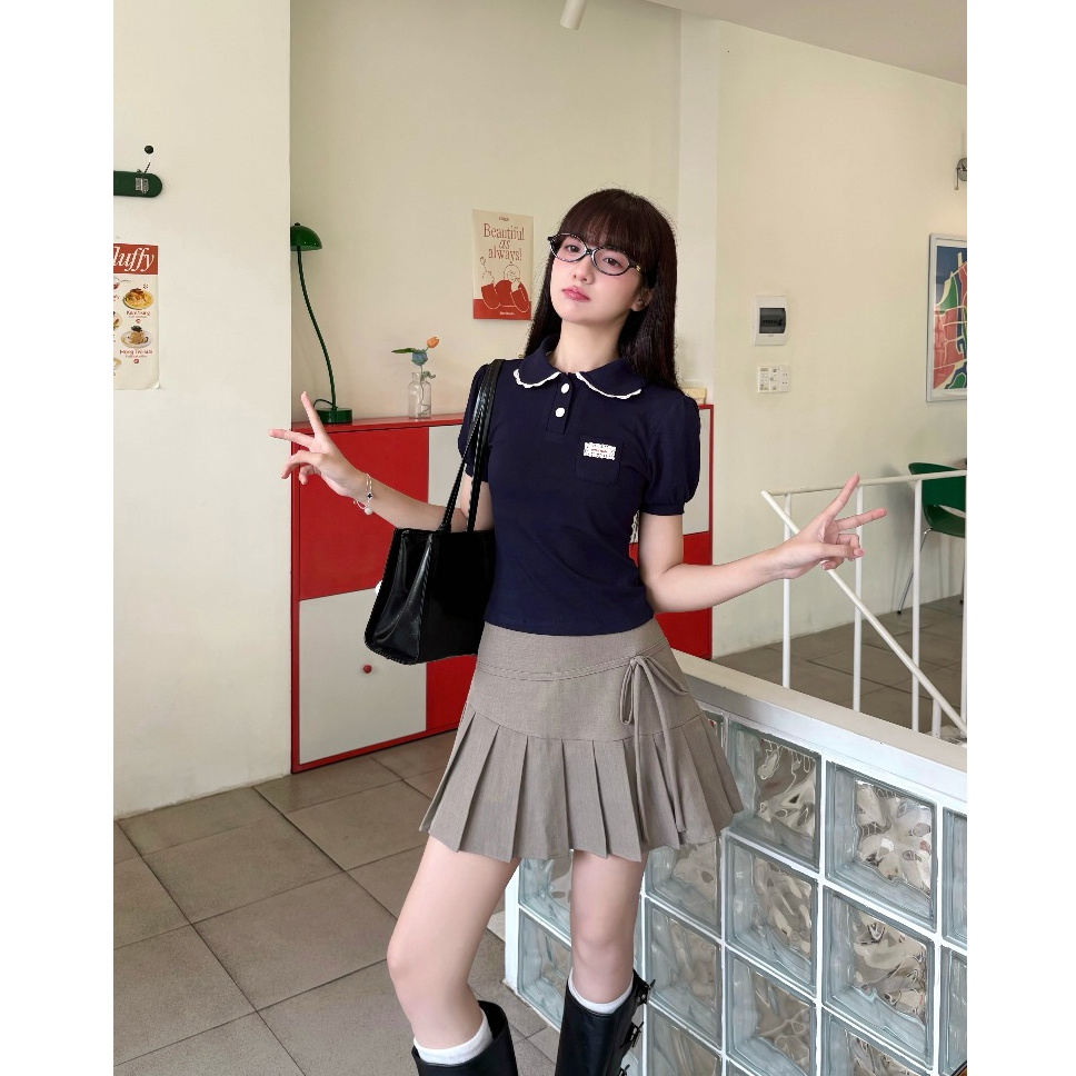 Chân váy xếp ly MONÁ dáng ngắn phối nơ - CHIKA SKIRT | BigBuy360 - bigbuy360.vn