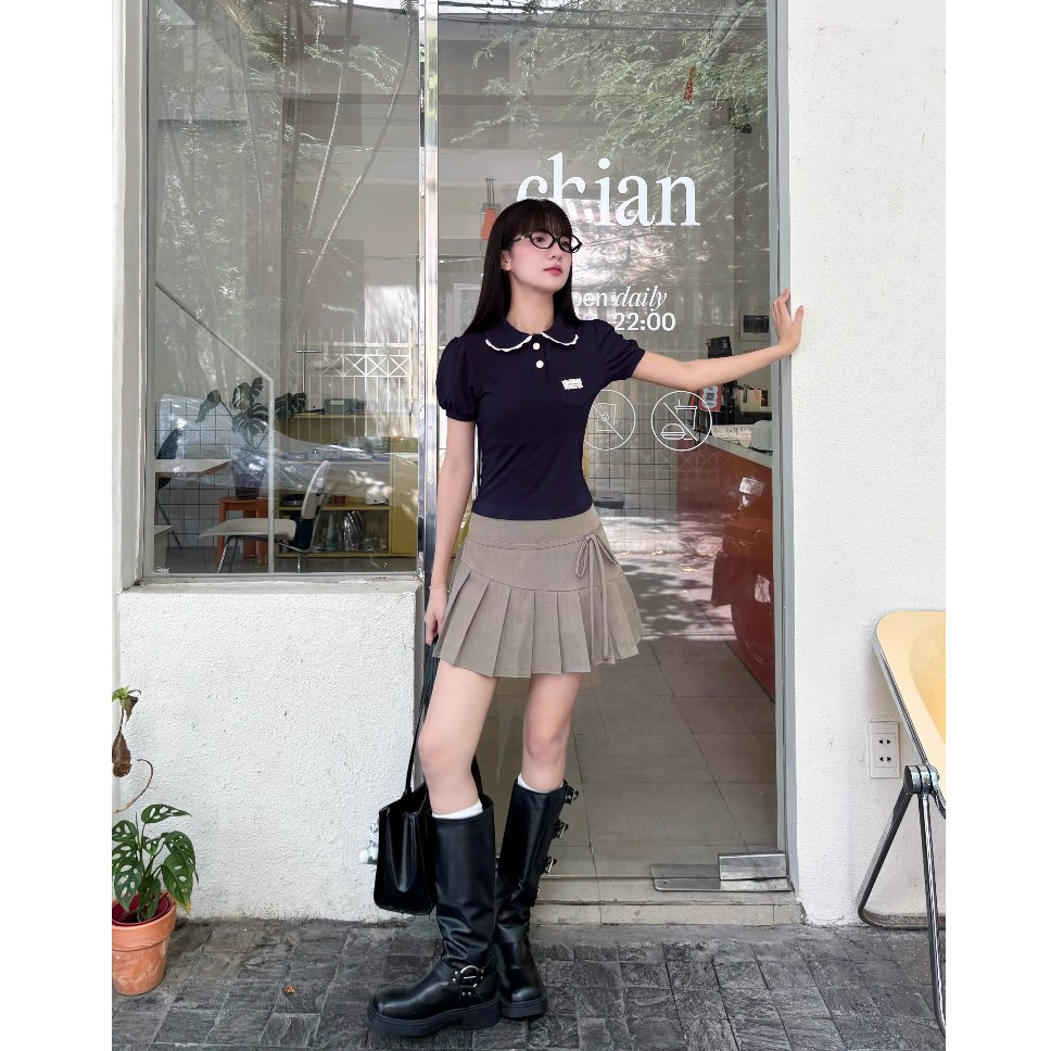 Chân váy xếp ly MONÁ dáng ngắn phối nơ - CHIKA SKIRT | BigBuy360 - bigbuy360.vn
