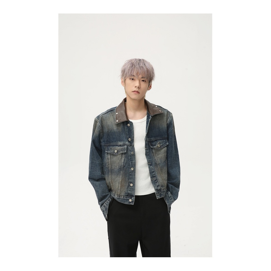 Áo Khoác Denim Jeans Jacket Form Crop Tôn Dáng Cổ Áo Phối Da 2 Color. | BigBuy360 - bigbuy360.vn