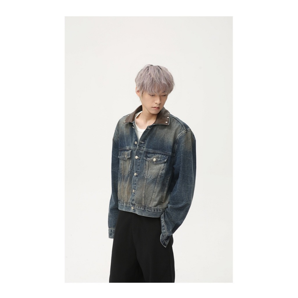 Áo Khoác Denim Jeans Jacket Form Crop Tôn Dáng Cổ Áo Phối Da 2 Color. | BigBuy360 - bigbuy360.vn