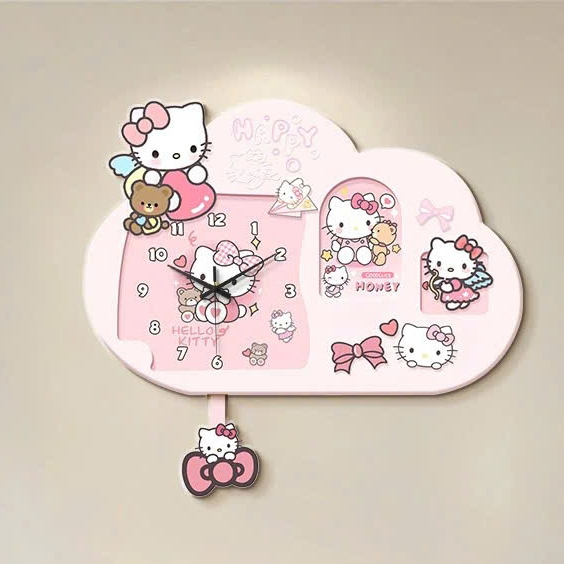 Tranh Đồng Hồ hello kitty Có Led lắc, Tranh Đồng Hồ Tráng Gương Cao Cấp, Quà Tặng, Decor