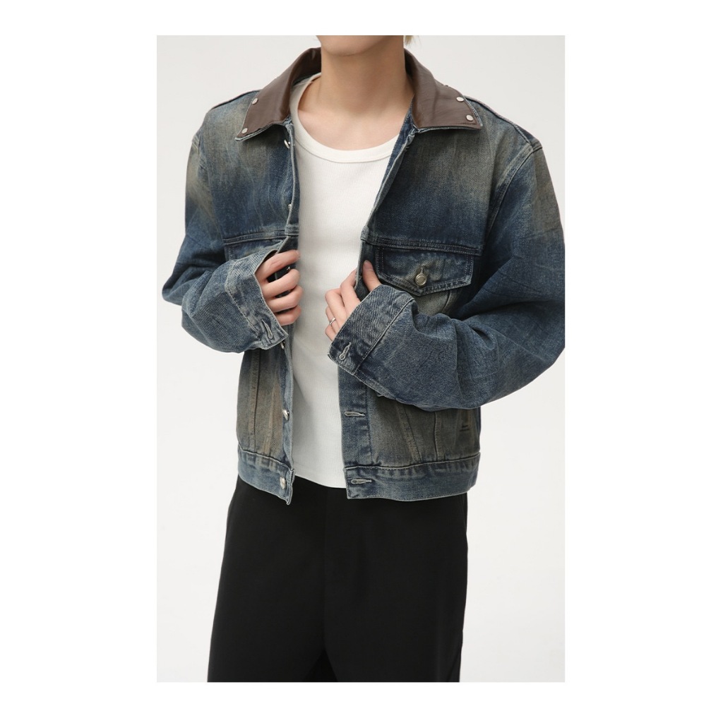 Áo Khoác Denim Jeans Jacket Form Crop Tôn Dáng Cổ Áo Phối Da 2 Color. | BigBuy360 - bigbuy360.vn