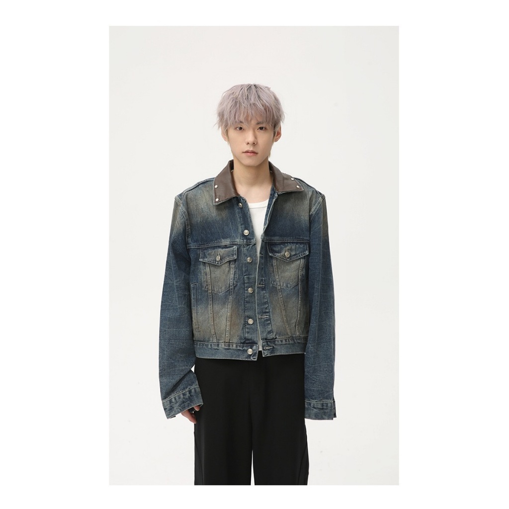 Áo Khoác Denim Jeans Jacket Form Crop Tôn Dáng Cổ Áo Phối Da 2 Color. | BigBuy360 - bigbuy360.vn