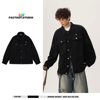 Áo Khoác Jeans Bò Denim Jacket Unisex Form Oversize Kèm Phụ Kiện Áo Màu Đen Trơn Basic.