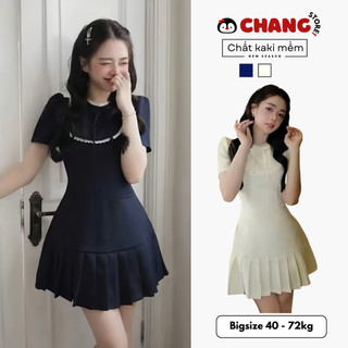 Váy viền ren ba cúc cổ tròn dáng xòe xếp ly duyên dáng ChangStore - V21