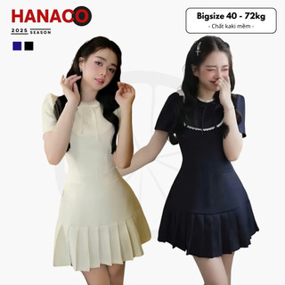 Đầm xếp ly cổ tròn phối viền ren dáng xòe duyên dáng Hanaco - V21