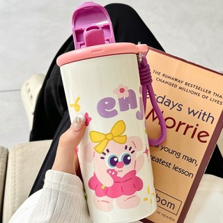  Bình giữ nhiệt hoạt hình dung tích 500ml di động  Cốc Cafe giữ nhiệt nhiều màu sắc có 2 chế độ uống tiện dụng 