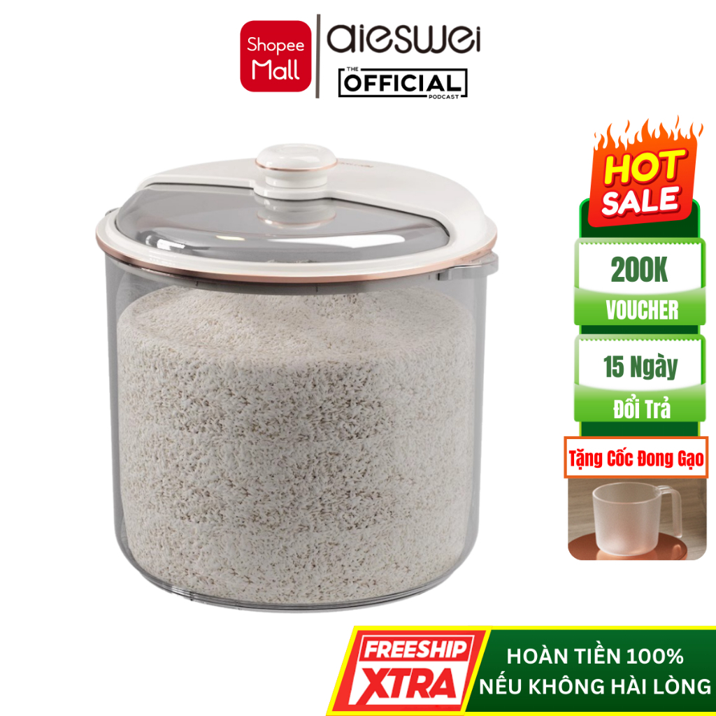 Thùng Đựng Gạo Thông Minh Aieswei, Hộp Đựng Gạo 10kg, Chống Ẩm Chống Mối Mọt, Nhựa PET Nguyên Sinh