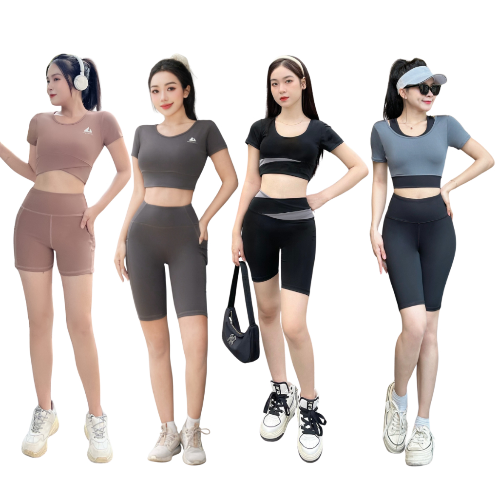 Bộ Croptop Đùi Tập Gym Nữ, Quần Áo Tập Gym Yoga Aerobic Nữ Áo Kèm Mút Quần Cạp Cao Tôn Dáng NG01/NG02/NG08/NG27/NG12)