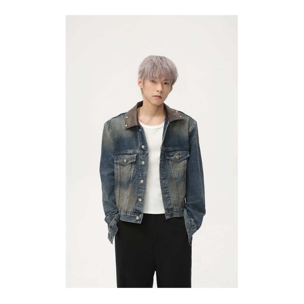 Áo Khoác Denim Jeans Jacket Form Crop Tôn Dáng Cổ Áo Phối Da 2 Color. | BigBuy360 - bigbuy360.vn