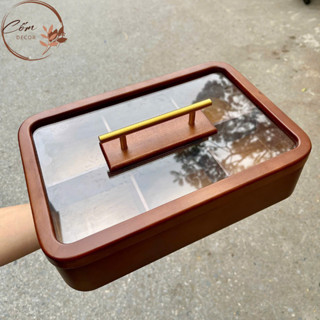 Khay Mứt Gỗ Đựng Bánh Kẹo Ngày Tết - Gỗ Sồi Chắc Chắn, Khay Mứt Tết Có 6 Ngăn Mặt Kính Sang Trọng