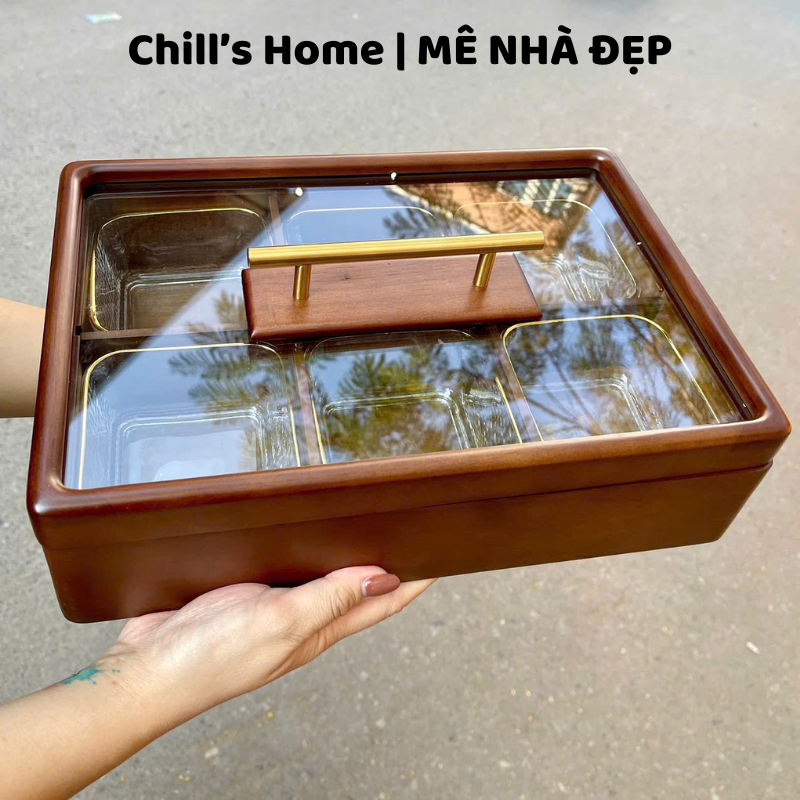 Khay Mứt Tết Đựng Bánh Kẹo-Trang Trí Ngày Tết, Khay Mứt Gỗ Anh Đào Làm Thủ Công Mặt Kính Sang Trọng