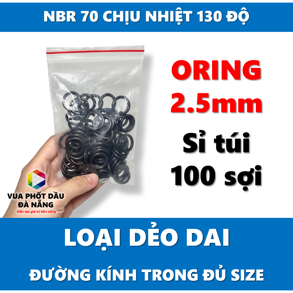 [Combo 100 sợi] Dày 2.5mm Gioăng Cao Su Chịu Nhiệt / Vòng Đệm Cao Su Oring NBR đủ size loại dẻo dai,