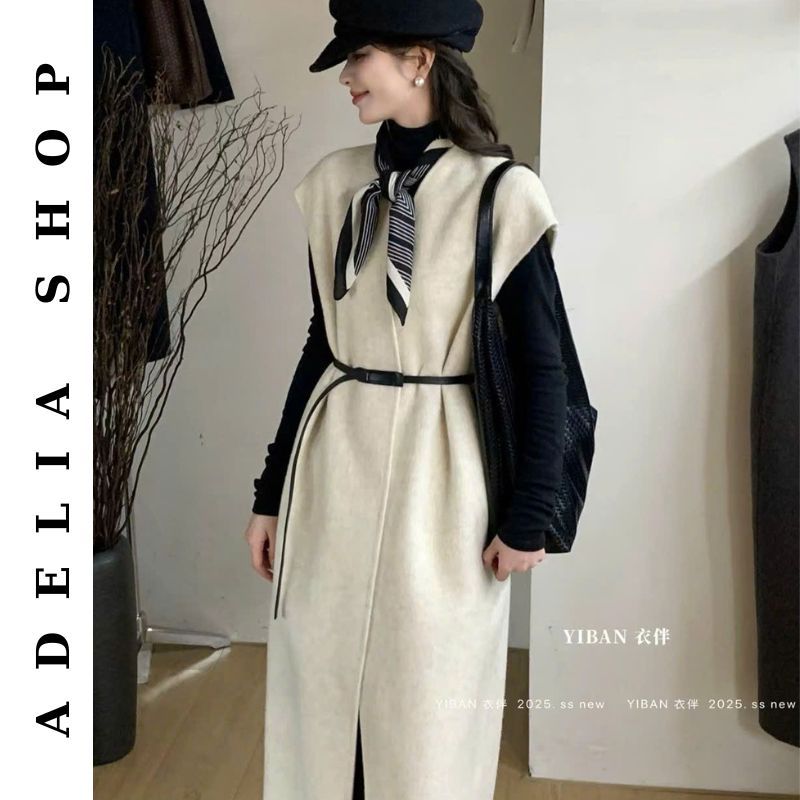 「ADELIA」Áo Gile Dạ Lông Cừu Dáng Dài Hàng Chuẩn L1 Quảng Châu DT85