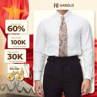 Áo Sơ Mi Nam Trắng Dài Tay Nam Cao Cấp Harold Collar Pin Cufflinks Công Sở Thanh Lịch, Slimfit Tôn Dáng