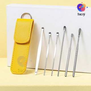 Dụng cụ lấy ráy tai chuyên nghiệp tại nhà -  Bộ ngoáy tai 6 món bằng inox kèm bao da tiện lợi