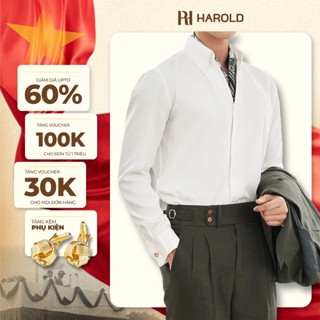 Áo Sơ Mi Nam Trắng Dài Tay Cao Cấp Harold Cổ Button Down + Cufflinks Đi Chơi, Chống Nhăn,Tôn Dáng
