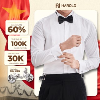 Áo Sơ Mi Nam Dài Tay Đám Cưới Cao Cấp Harold Tuxedo Season 2 + Cufflinks Kiểu Pháp Cotton Thoáng Mát, Đám Cưới