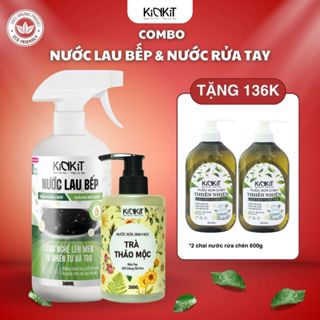 Combo Nước Xịt Lau Bếp & Nước Rửa Tay KinKít Tặng 2 Chai Nước Rửa Chén Bát Bã Trà Lên Men