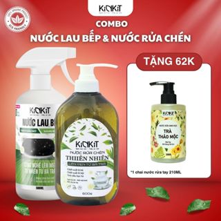 Combo Nước Rửa Chén  & Nước Xịt Lau Bếp Bã Trà Xanh Lên Men Kin Kít An Toàn Diệt Khuẩn Mềm Da Tay