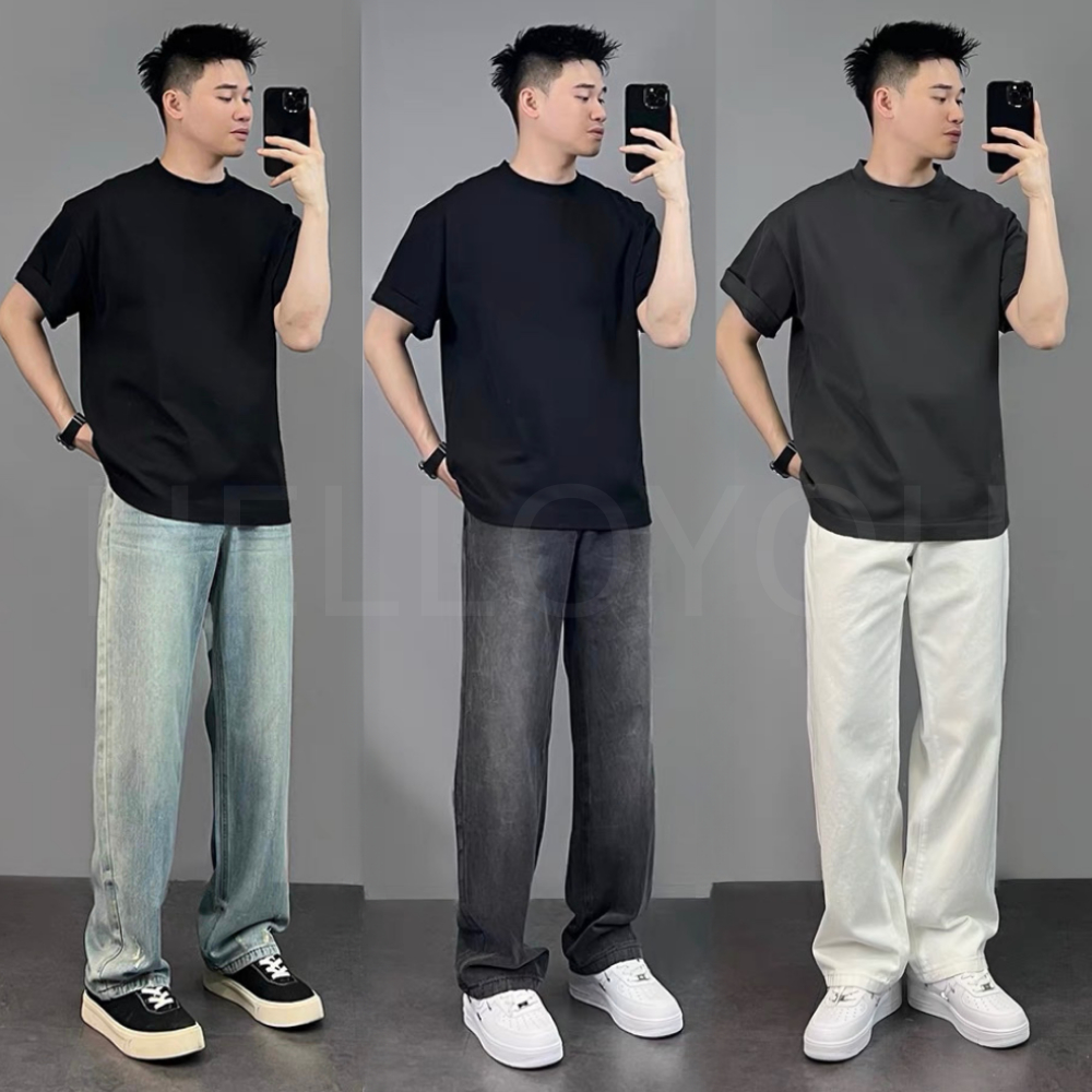 Quần jean nam ống suông rộng HELLOYOU, quần bò nam xám đen dáng baggy chất jeans bò cao cấp phong cách hàn quốc 2023
