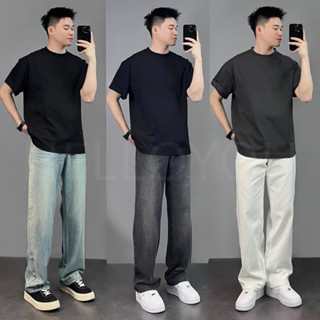 Quần jean nam ống suông rộng HELLOYOU, quần bò nam xám đen dáng baggy chất jeans bò cao cấp phong cách hàn quốc 2023