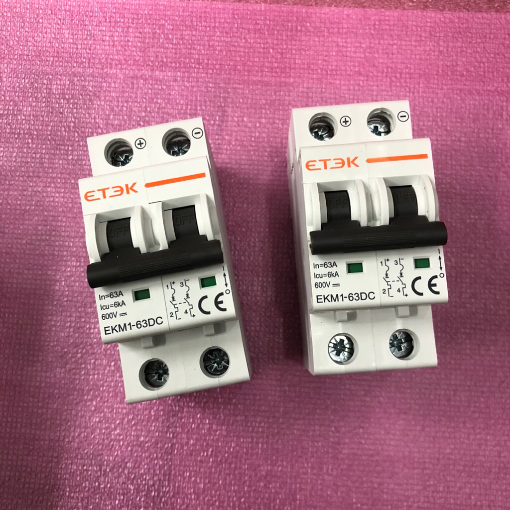 [2 cái] MCB DC, CB DC, APTOMAT DC ETEK 2 pha  63A chuyên dùng cho Tủ điện năng lượng mặt trời