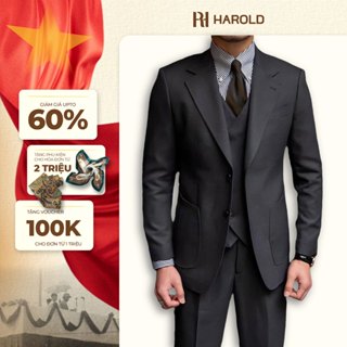 Bộ Suit 3 Mảnh Nam Cao Cấp Harold Black Lead (Suit Jacket + Gile + Quần) Vest Công Sở Chống Nhăn, Formal, Bền Bỉ
