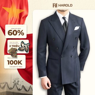 Bộ Suit (Jacket + Quần)  6 Khuy Sọc Dọc Cao Cấp Harold Navy Striped Veroza Công Sở Sang Trọng, Chống Nhăn, Độ Bền Cao