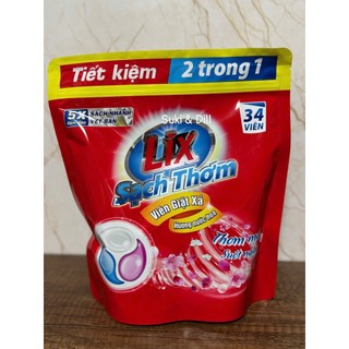 VIÊN GIẶT XẢ LIX SẠCH THƠM - TÚI 34 VIÊN - 5X ĐẬM ĐẶC SẠCH NHANH MỀM VẢI THƠM HƯƠNG NƯỚC HOA 