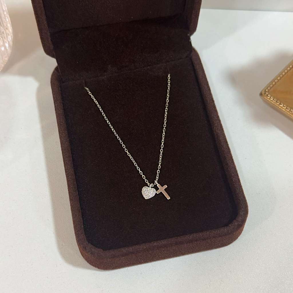 Dây chuyền bạc nữ trái tim mix thánh giá xinh xắn - MINA JEWELRY