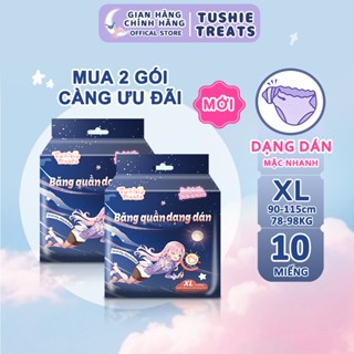 【2 gói M/L Băng Quần Dạng Dán Tushie Treats- Quần BVS Dán Bên Hông, Thay Không Cần Cởi Size M/Lương đương 40-70KG