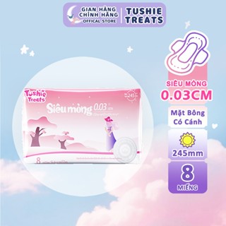 【BVS 24.5cm Tushie Treats- Băng vệ sinh ban ngày cao cấp cho phái nữ, bvs mặt bông siêu mềm độ dài 24.5cm, túi 8 miếng