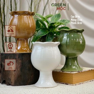  Bình gốm Bát Tràng dáng ly miệng lượn PT Ceramics cắm hoa trồng bầu lan trang trí nhà cửa sân vườn decor làm quà tặng 