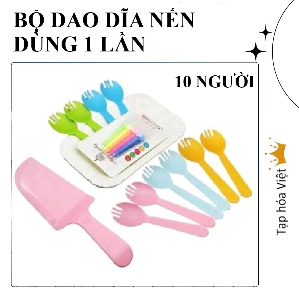 SET DAO DĨA dùng 1 lần, bộ phụ kiện ăn bánh kem, trang trí bánh sinh nhật
