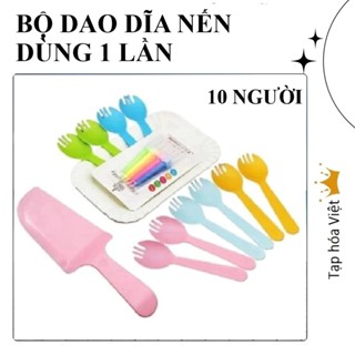 SET DAO DĨA dùng 1 lần, bộ phụ kiện ăn bánh kem, trang trí bánh sinh nhật