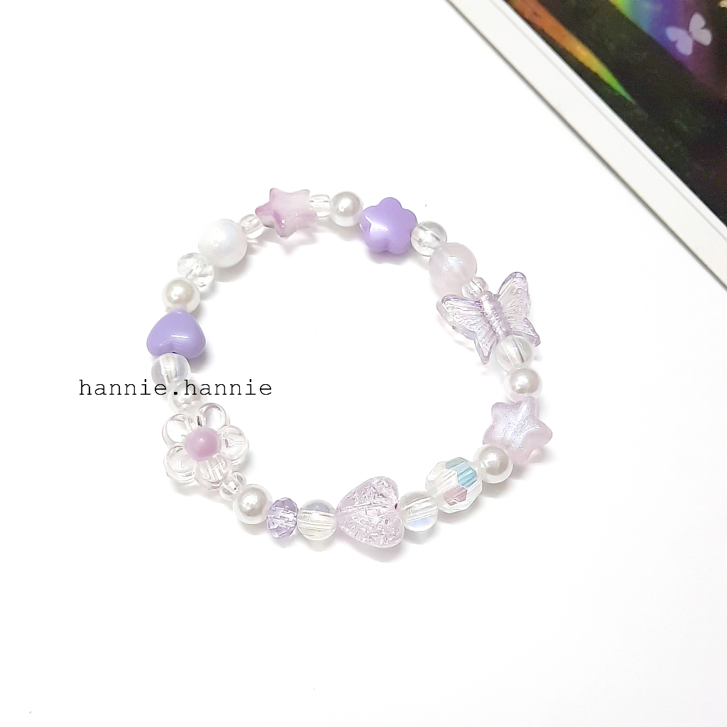 🌺HANA🌺 - Vòng tay nữ hologram charm hoa handmade đơn giản (Hồng/Tím/Vàng/Cam/Xanh lá/Xanh biển)