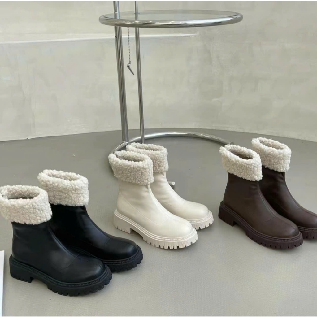 Bốt Nữ Da Mềm Phối Lông Cừu Mã 2 màu Đen, Kem HOTTREND mẫu mới 2025 MÃ 616