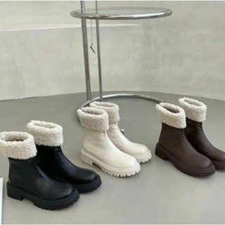 Bốt Nữ Da Mềm Phối Lông Cừu Mã 2 màu Đen, trắng be HOTTREND 2025