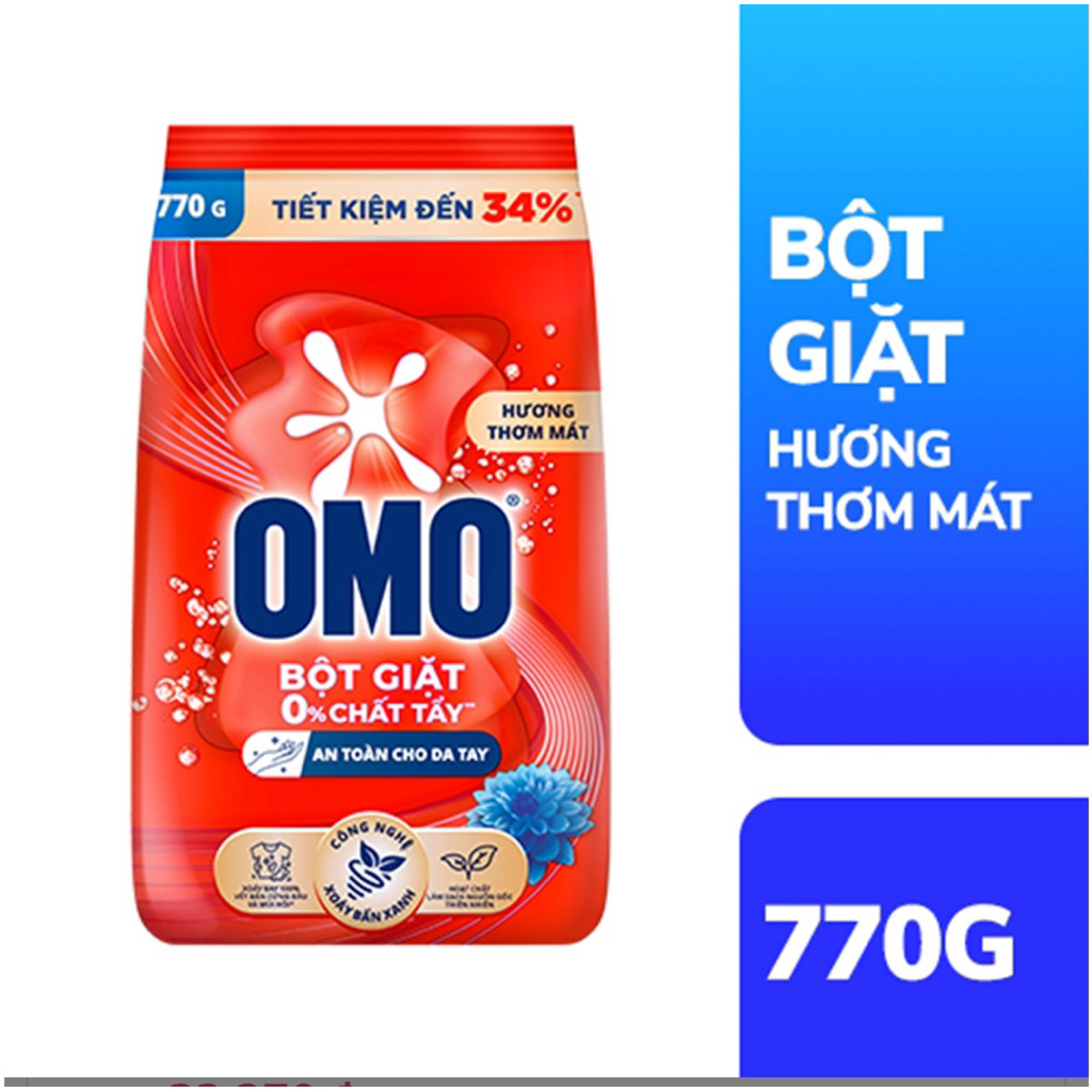 Combo 2 bịch bột giặt OMO 770g sạch cực nhanh.