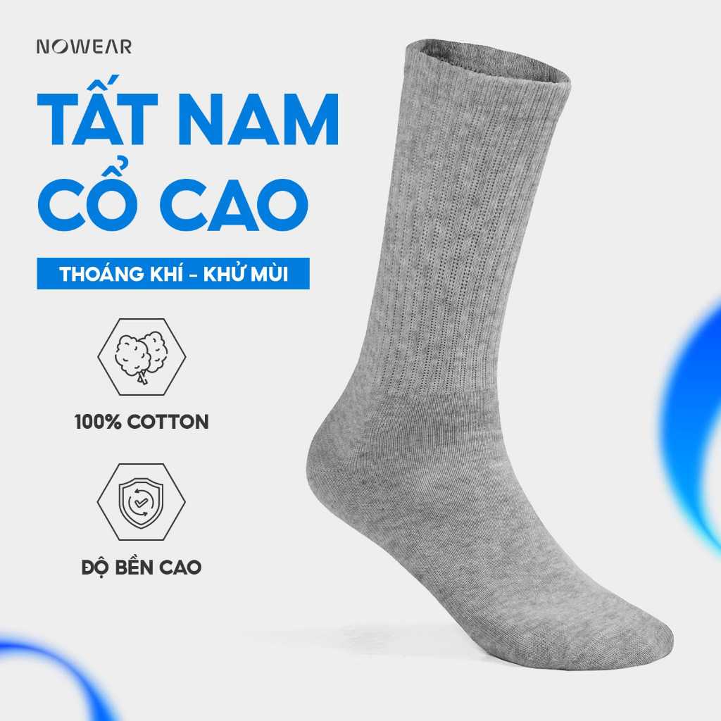 Combo 5 Đôi Tất Vớ Nam Cổ Cao NOWEAR - Cotton Co Giãn 4 Chiều, Mềm Mịn, Kháng Khuẩn Khử Mùi