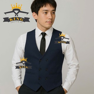 Áo Gile nam sọc trẻ trung KING Cavat Ghile Khỉ Hàn Quốc 6 nút Đen Xám Xanh cao cấp phối vest kaki trung niên Z1-10